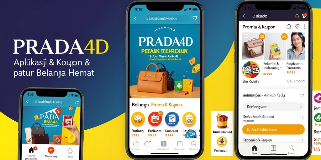 Screenshot PRADA4D menampilkan antarmuka aplikasi dengan berbagai kupon dan promo.